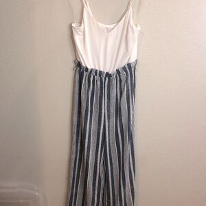 Women’s Bailey Blue Jumpsuit Size L blue white stripes beach cruise tank ruffles